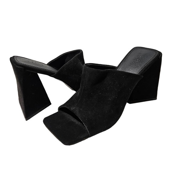 ASOS Design Nyla Heeled Mule Square Toe 8 Black Suede Slide Pump Sandal‎ - Picture 1 of 10